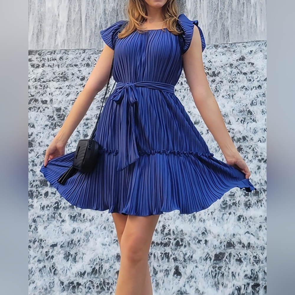 DKNY Blue Pleated Dress Size US 8